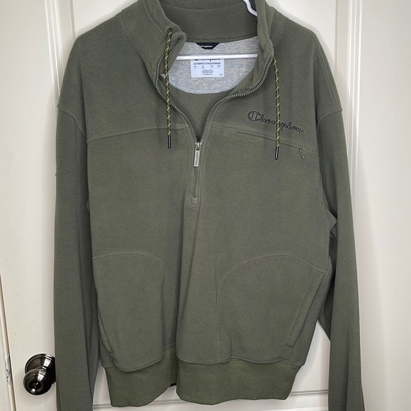 Champion Quarter Zip Pullover Sweatshirt Green - Picture 3 of 14
